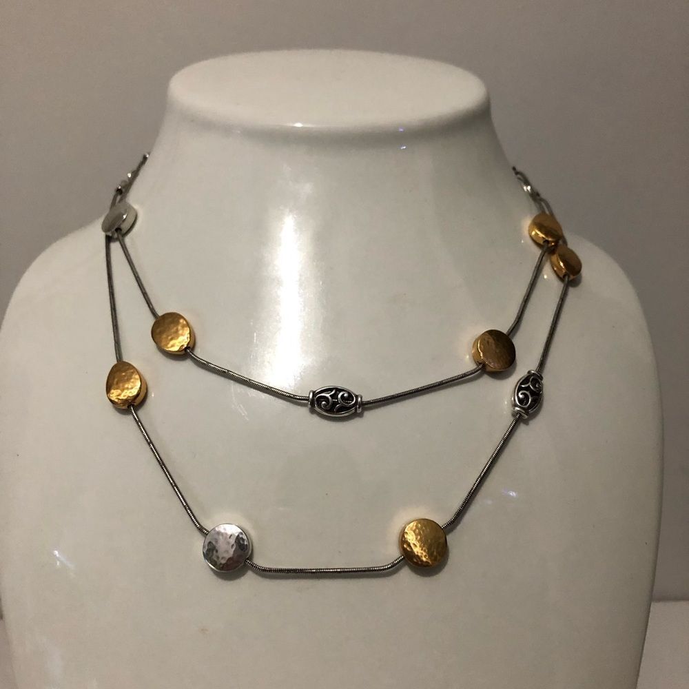 Brighton Mediterranean Two Tone Gold and Silver Disc Long Adjustable Necklace